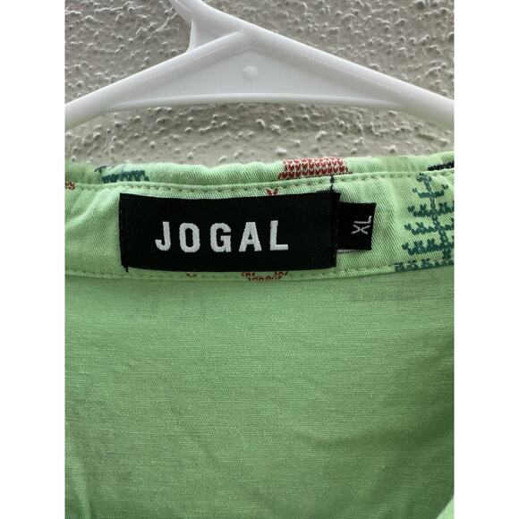 Jogal Mens Shirt Size XL Long Sleeve Button Up Green Holiday Christmas Party - Picture 4 of 11